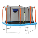 Everfit 12FT Kids Trampoline Rectangle Rebounder with Basketball Set Blue