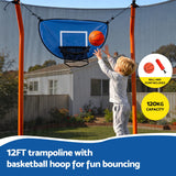 Everfit 12FT Kids Trampoline Rectangle Rebounder with Basketball Set Blue In Australia - Darrahopens