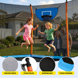 Everfit 12FT Kids Trampoline Rectangle Rebounder with Basketball Set Blue