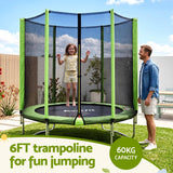 Everfit 6FT Kids Trampoline Round Rebounder with Enclosure Net Green