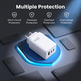 Devanti USB C Charger 65W Fast Charger 3 Port PD Wall Adapter White