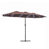 Instahut Outdoor Umbrella 4.57m Solar 48 LED Double-Sided Patio Parasol Brown