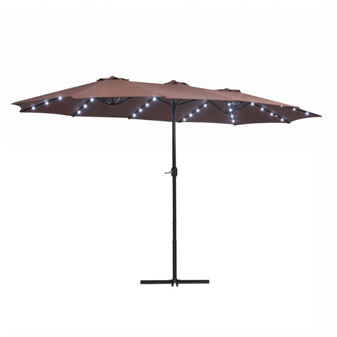 Instahut Outdoor Umbrella 4.57m Solar 48 LED Double-Sided Patio Parasol Brown