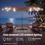 Instahut Outdoor Umbrella 4.57m Solar 48 LED Double-Sided Patio Parasol Brown