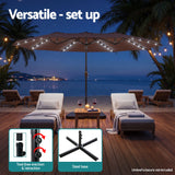 Instahut Outdoor Umbrella 4.57m Solar 48 LED Double-Sided Patio Parasol Brown