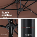 Instahut Outdoor Umbrella 4.57m Solar 48 LED Double-Sided Patio Parasol Brown
