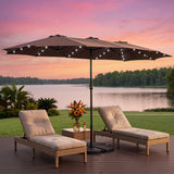 Instahut Outdoor Umbrella 4.57m Solar 48 LED Double-Sided Patio Parasol Brown