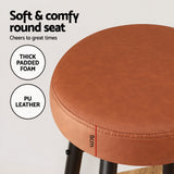 Artiss 2x Bar Stools Kitchen Dining Chairs Counter Round PU Leather Lane Brown