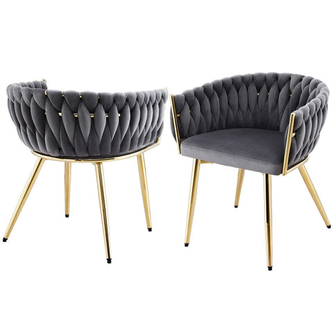 1 Set of 2 Artiss Dining Chairs Velvet Armchair Grey