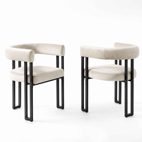 Artiss Dining Chairs Set of 2 Velvet Upholstered Barrel Chairs with Curved Armrests & Back Beige In Australia - Darrahopens