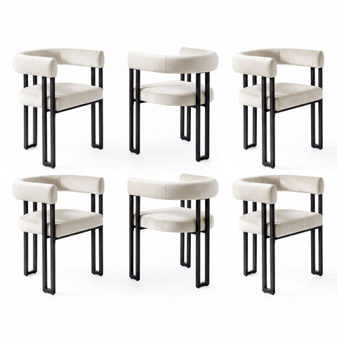 Artiss Dining Chairs Set of 6 Velvet Upholstered Barrel Chairs with Curved Armrests & Back Beige