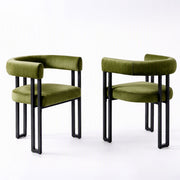 Artiss Dining Chairs Set of 2 Velvet Upholstered Barrel Chairs with Curved Armrests & Back Green