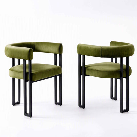 Artiss Dining Chairs Set of 2 Velvet Upholstered Barrel Chairs with Curved Armrests & Back Green In Australia - Darrahopens