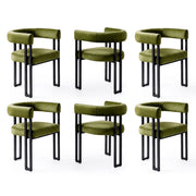 Artiss Dining Chairs Set of 6 Velvet Upholstered Barrel Chairs with Curved Armrests & Back Green