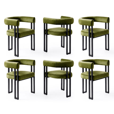 Artiss Dining Chairs Set of 6 Velvet Upholstered Barrel Chairs with Curved Armrests & Back Green