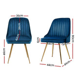 Artiss Dining Chairs Set of 4 Velvet Channel Tufted Blue