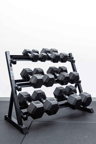 6 Pairs Hex Dumbbells PLUS Dumbbell Rack (210 kg | 5kg-30KG | 1.1m 3-tier Rack)