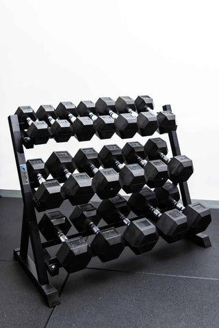 9 Pairs Hex Dumbbells PLUS Dumbbell Rack (270kg | 5kg-25kg | 1.1m 3-tier Rack)