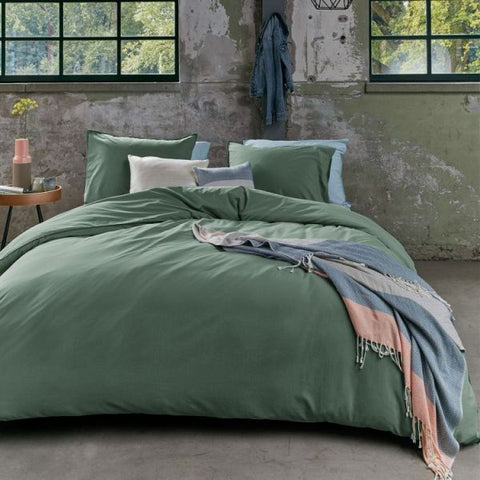 Organic Cotton Basic Green Quilt Cover Sets by Bedding House Queen