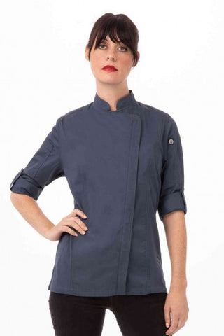 Hartford Women's Blue Zipper L Chef Jacket by Chef Works