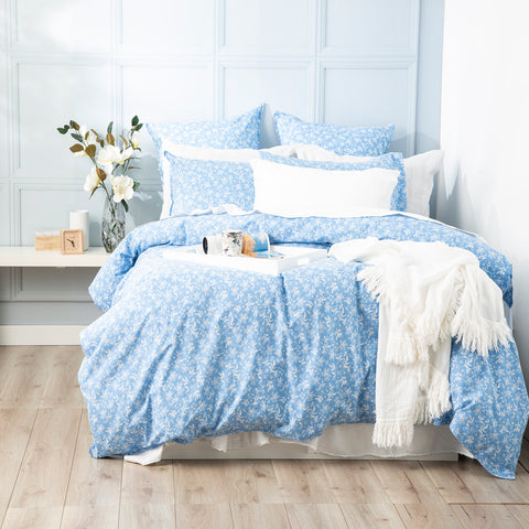 Ditsy Sky European Vintage Washed Printed Cotton Quilt Cover Set by Renee Taylor