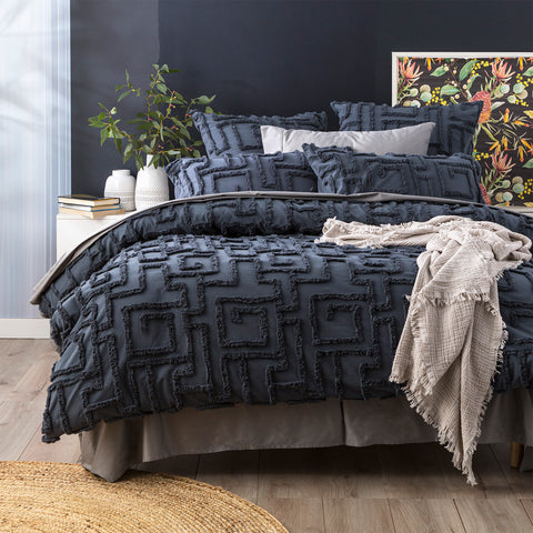 Riley Vintage Washed Cotton Chenille Tufted Slate Quilt Cover Set by Renee Taylor