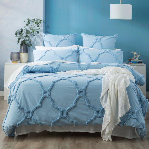 Moroccan 100% Cotton Chenille Vintage Washed Tufted Sky Quilt Cover Set by Renee Taylor
