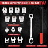 15PCS Serpentine Belt Tool Kit Tensioner Pulley Alignment Wrench Crow Socket In Australia - Darrahopens