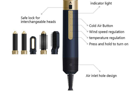 5-in-1 hair dryer, hair styling tool, hot air comb, straightening and curling, automatic curling iron, high-speed motor, Australian hair care, multifunction hair brush - Black - Size 6 In Australia - Darrahopens