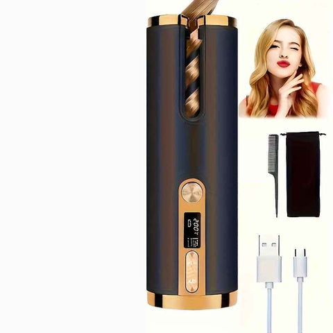 Gun - metal grey Black - gold color Black Automatic Hair Curler LED Temperature Display USB Rechargeable Curler Salon