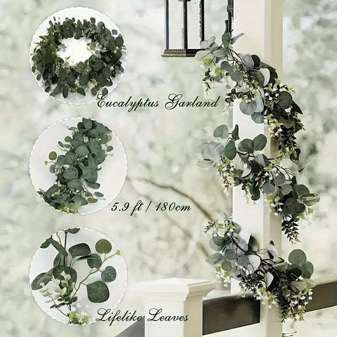 Green White Artificial Eucalyptus Garlands White Baby'S Breath 180 Cm Garlands Durable In Australia - Darrahopens