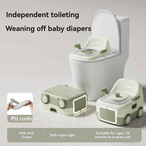 baby portable toilet, potty training, weaning off diapers, soft PU cushion, night-light, bathroom accessories, Australian market, toddler toilet seat - Misty Milk Green - Size Three In Australia - Darrahopens