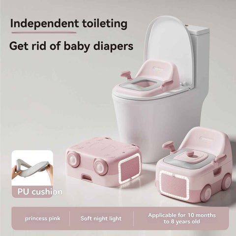 baby portable toilet, potty training, weaning off diapers, soft PU cushion, night-light, bathroom accessories, Australian market, toddler toilet seat - Pink - Size Three In Australia - Darrahopens