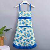 Korean-style apron, floral apron, women's apron, breathable apron, oil-proof apron, kitchen apron, apron set, adjustable apron, gift for cook - Blue - Size M In Australia - Darrahopens