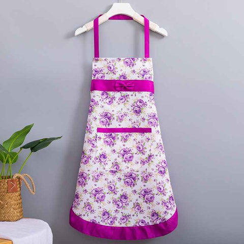 Korean-style apron, floral apron, women's apron, breathable apron, oil-proof apron, kitchen apron, apron set, adjustable apron, gift for cook - Purple - Size M In Australia - Darrahopens