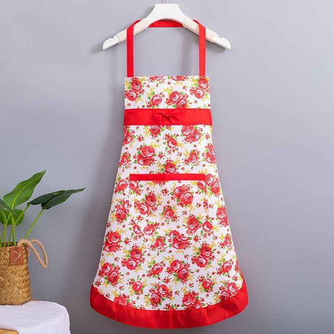 Korean-style apron, floral apron, women's apron, breathable apron, oil-proof apron, kitchen apron, apron set, adjustable apron, gift for cook - Red - Size M In Australia - Darrahopens