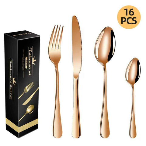 western cutlery set, steak knife and fork set, stainless steel cutlery, gift set for dining, 16-piece cutlery, Australian dining, steak knives Australia, premium cutlery set, gift for couples, housewarming gift - Rose gold - Size 16 -piece set