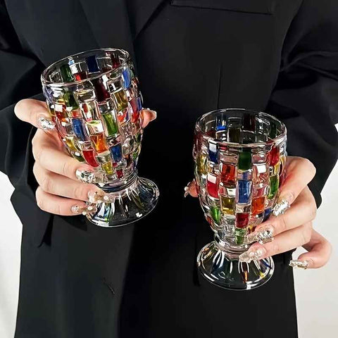hand-painted glasses, highball glasses, lead-free crystal, colorful drinkware, festive glasses, handcrafted crystal glasses, juice glasses, whiskey glasses, cocktail glasses, iced tea glasses, Christmas glasses, Australian home bar, unique glassware, hand