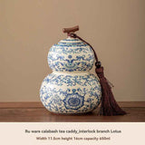 Ru Kiln tea jar, blue-and-white ceramic canister, airtight tea storage, floral tea container, Australian tea accessory - Cyan - Size 1 In Australia - Darrahopens