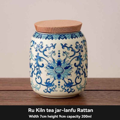 Ru Kiln tea jar, blue-and-white ceramic canister, airtight tea storage, floral tea container, Australian tea accessory - Cyan - Size 11 In Australia - Darrahopens
