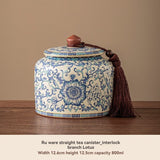 Ru Kiln tea jar, blue-and-white ceramic canister, airtight tea storage, floral tea container, Australian tea accessory - Cyan - Size 13