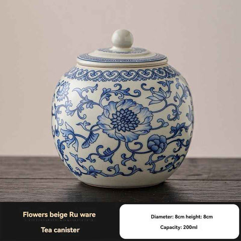 Ru Kiln tea jar, blue-and-white ceramic canister, airtight tea storage, floral tea container, Australian tea accessory - Cyan - Size 14 In Australia - Darrahopens