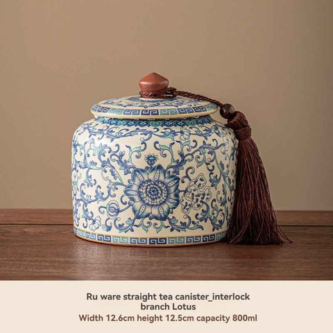 Ru Kiln tea jar, blue-and-white ceramic canister, airtight tea storage, floral tea container, Australian tea accessory - Cyan - Size 2 In Australia - Darrahopens