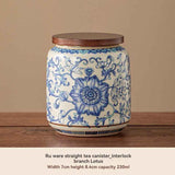 Ru Kiln tea jar, blue-and-white ceramic canister, airtight tea storage, floral tea container, Australian tea accessory - Cyan - Size 3 In Australia - Darrahopens
