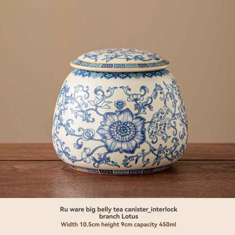Ru Kiln tea jar, blue-and-white ceramic canister, airtight tea storage, floral tea container, Australian tea accessory - Cyan - Size 4 In Australia - Darrahopens