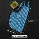 vertical striped apron, lace apron, apron with pocket, H-shaped apron, adjustable waist apron, kitchen apron, barbecue apron, gardening apron, Australian home apron - light blue - Size M