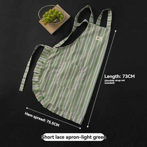 vertical striped apron, lace apron, apron with pocket, H-shaped apron, adjustable waist apron, kitchen apron, barbecue apron, gardening apron, Australian home apron - light green - Size M