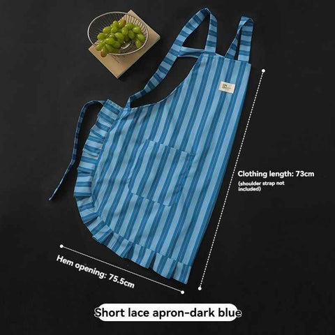 vertical striped apron, lace apron, apron with pocket, H-shaped apron, adjustable waist apron, kitchen apron, barbecue apron, gardening apron, Australian home apron - Navy - Size M