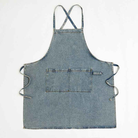 denim apron, kitchen apron, Japanese-style apron, work apron, unisex apron, apron with pockets, barista apron, cooking apron, men's denim apron, women's denim apron - light blue - Size M