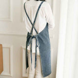 denim apron, kitchen apron, Japanese-style apron, work apron, unisex apron, apron with pockets, barista apron, cooking apron, men's denim apron, women's denim apron - light blue - Size M